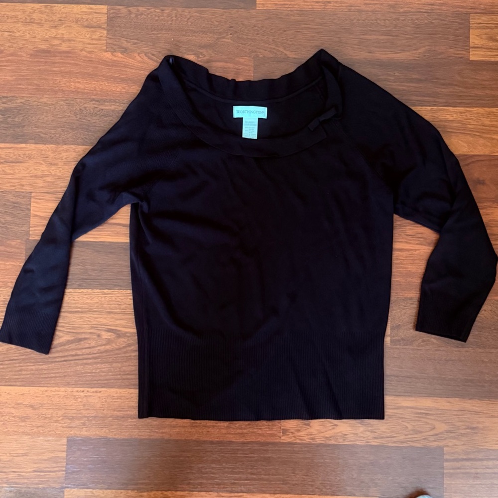 Worthington Black Scoop Neck Ribbed Long Sleeve Top